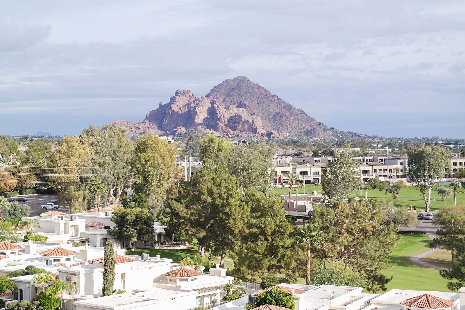 Camelback Mountain rising above Scottsdale and the surrounding Valley