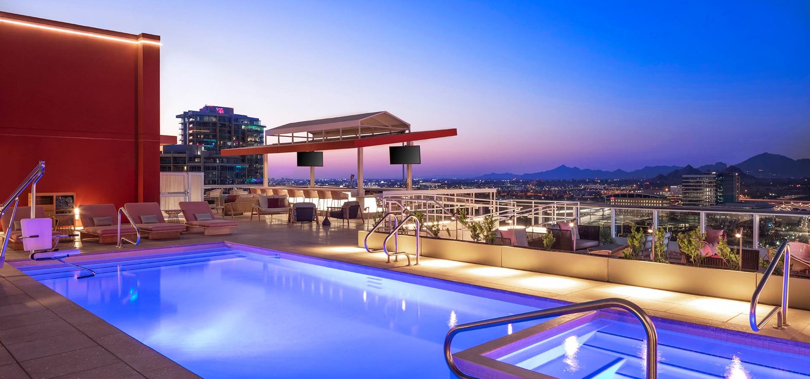 Skysill rooftop pool at The Westin Tempe overlooking the Valley at dusk