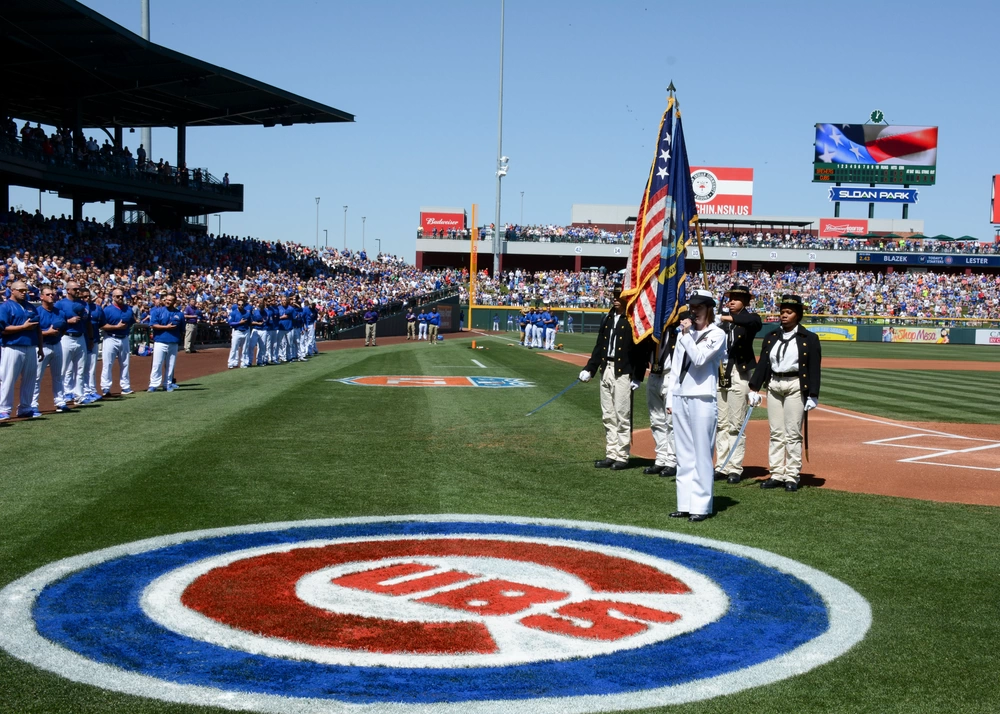 A full Spring Training crowd at Sloan Park in Mesa during a pregame ceremony
